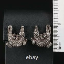 Barry Kieselstein Cord Sterling Silver Alligator Earrings Omega Back Vintage