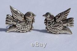 Beautiful 1940's Vintage Mexican Sterling Silver 3D Bird Design Earrings