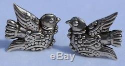 Beautiful 1940's Vintage Mexican Sterling Silver 3D Bird Design Earrings