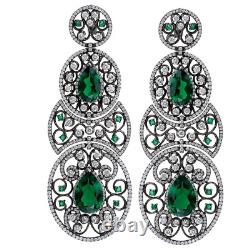 Beautiful Art Deco Vintage Earrings With 9.19CT Cubic Zirconia & 24.71CT Emerald