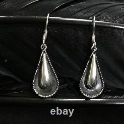 Beautiful Vintage Estate Sterling Silver Tear Drop Dangle Earrings 1 5/8 Long