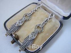 Beautiful Vintage Solid Sterling Silver Marcasite Pendant Dangle Earrings Rare
