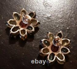Beautiful Vintage Sterling Genuine Sapphire Flower Earrings