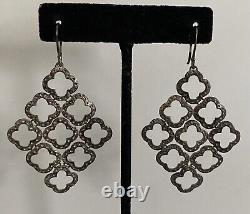 Beautiful Vintage Sterling Silver 925 Clover Cuff Bracelet Long Earrings Set