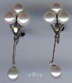 Beautiful Vintage Sterling Silver Multi Pearl Screwback Dangle Earrings