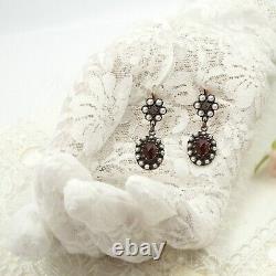 Beautiful Vintage oval garnet earrings with seed pearls 200308b