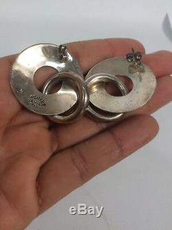 Beautiful Vtg Taxco Mexico Modernist sterling Silver 925 Hoop Pierce earrings
