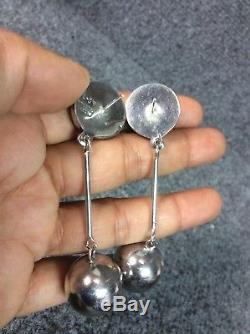 Beautiful Vtg Taxco Mexico sterling Silver 925 Ball Pierce earrings Modernist