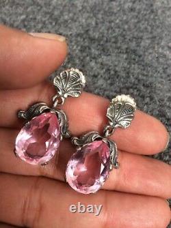 Beautiful vintage Cini sterling silver 925 pink stone Pierce earrings