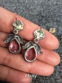 Beautiful vintage Cini sterling silver 925 pink stone Pierce earrings