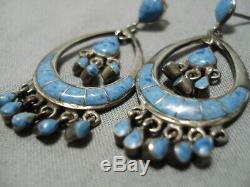 Best Vintage Zuni Navajo Lapis Inlay Sterling Silver Chandelier Earrings Old