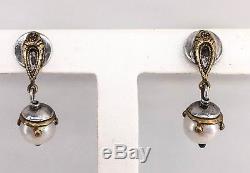 Beth Orduna Vintage Pearl Earrings Sterling & Gold