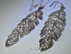 Big Vintage Flexible Feather Earrings Sterling Silver ATI
