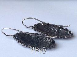 Big Vintage USSR Filigree Niello Sterling Silver 875 Enamel Women's Earrings