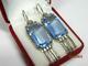 Big Vintage Ussr Russian Sterling Silver 875 Womens Earrings Blue Gemstone