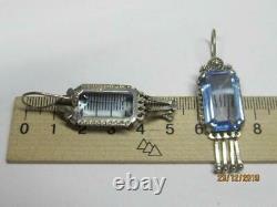 Big Vintage USSR Russian Sterling Silver 875 Womens Earrings Blue GemStone