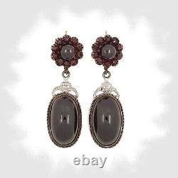 Big Vintage garnet cabochon earrings diamonds & 14ct gold wires 191202j FNM/Dia