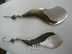 Bold Estate Vintage Sterling Silver Abalone Earrings Hand Made Art Nouveau Style