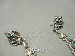 Breathtaking Vintage Zuni American Turquoise Sterling Silver Dangle Earrings