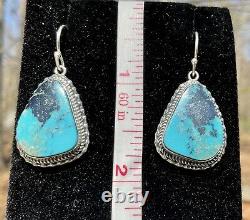 Bryan Native American Indian Sterling Silver Vintage Turquoise Dangle Earrings