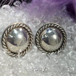 Button 7/8 Round Vintage Sterling Silver 0.925 Rope Work Screw Backs Earrings