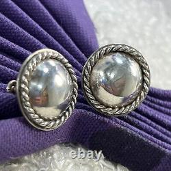 Button 7/8 Round Vintage Sterling Silver 0.925 Rope Work Screw Backs Earrings