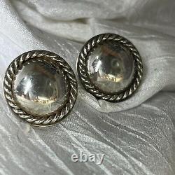 Button 7/8 Round Vintage Sterling Silver 0.925 Rope Work Screw Backs Earrings