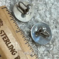 Button 7/8 Round Vintage Sterling Silver 0.925 Rope Work Screw Backs Earrings