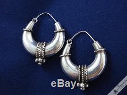 C1970 Retro Vintage Czech Sterling Silver Nautical Hoop Earrings European