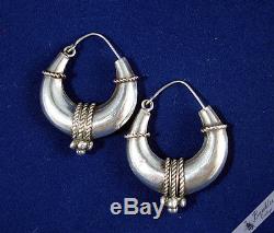 C1970 Retro Vintage Czech Sterling Silver Nautical Hoop Earrings European