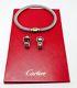 Cartier Vintage Garnet Bangle 18k&sterling Silver Signed With Matching Earrings
