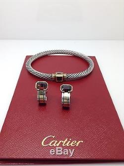 CARTIER VINTAGE GARNET BANGLE 18K&Sterling Silver Signed With Matching Earrings