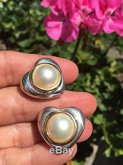CHIC Tiffany & Co ESTATE VINTAGE Pierced Mabe PEARL 18k GOLD Sterling EARRINGS