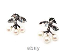 Cherry vintage Akoya pearl sterling silver screw back cherry fruit earrings