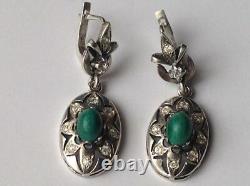 Chic Original Vintage Sterling Silver 925 Malachite Stone Women Jewelry Earrings