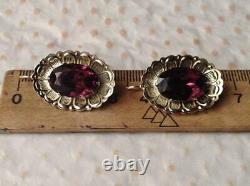 Chic Vintage Antique Soviet USSR Russian Earrings Stone Gilt Sterling Silver 875