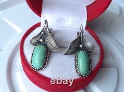 Chic Vintage Original Soviet USSR Russian Earrings Turquoise Sterling Silver 925