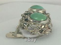 Chic Vintage Original Sterling Silver 875 Earrings With Natural Turquoise USSR