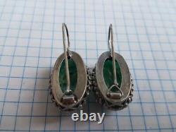 Chic Vintage Russian Earrings Sterling Silver 875 Natural Amazonite Stone USSR