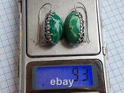 Chic Vintage Russian Earrings Sterling Silver 875 Natural Amazonite Stone USSR