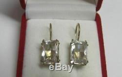 Chic Vintage Soviet Earrings Sterling Silver 875 Rock Crystal Stone Antique USSR