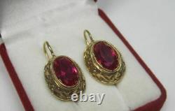 Chic Vintage Soviet Earrings Sterling Silver 875 Ruby Stone Antique USSR