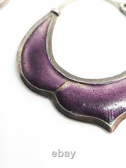 Chinese export purple cloisonné enamel antique sterling silver hoop earrings 925