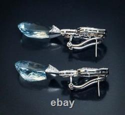 Circa 1930s Art Deco Era Milgrain Openwork 18.22CT Aquamarine & White CZ Earring