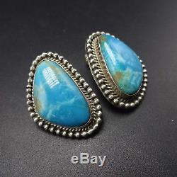 Classic Vintage NAVAJO Sterling Silver & Bright Blue TURQUOISE EARRINGS Pierced