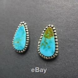 Classic Vintage NAVAJO Sterling Silver and BLUE GEM TURQUOISE EARRINGS Pierced