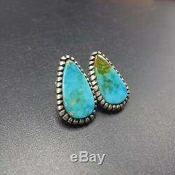 Classic Vintage NAVAJO Sterling Silver and BLUE GEM TURQUOISE EARRINGS Pierced