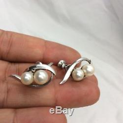Classy Vtg Mikimoto sterling silver 925 pearl screw on earrings