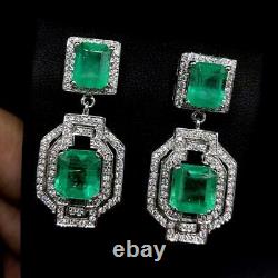 Colombian 39.48ct Green Emeralds With Round Zircon Dangle Drop Vintage Earrings