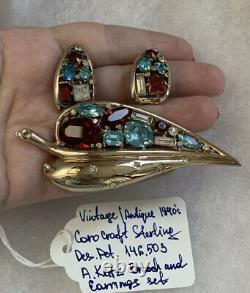Coro Craft brooch earrings Set Sterling Vintage / Antique 1940s Des. Pet. 146503
